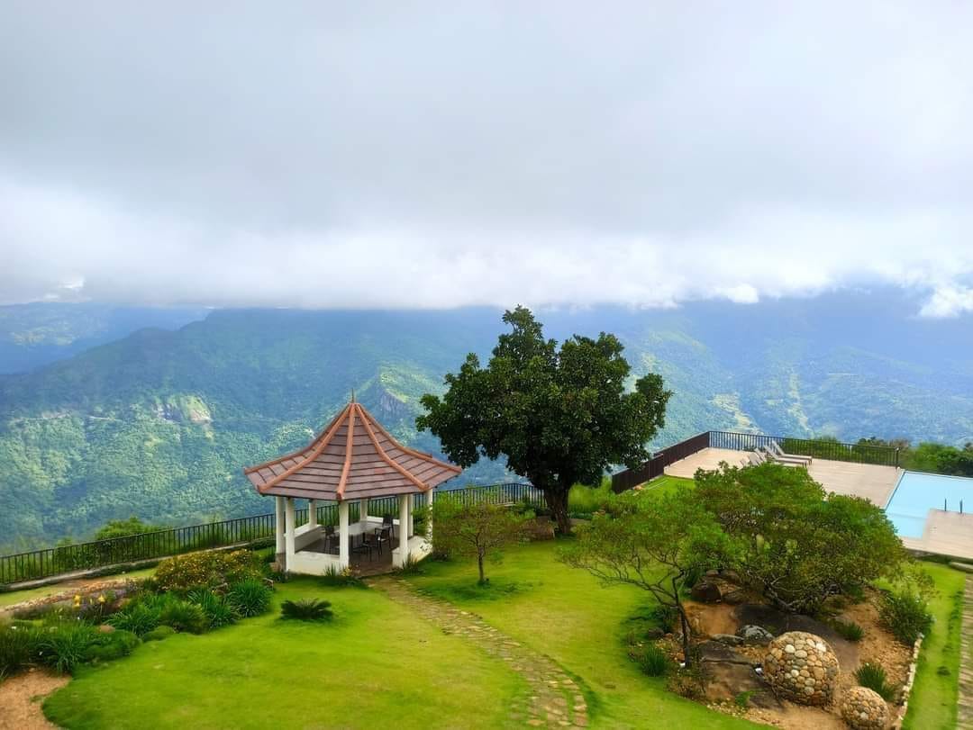 Gazebo and gardens overlooking the valley